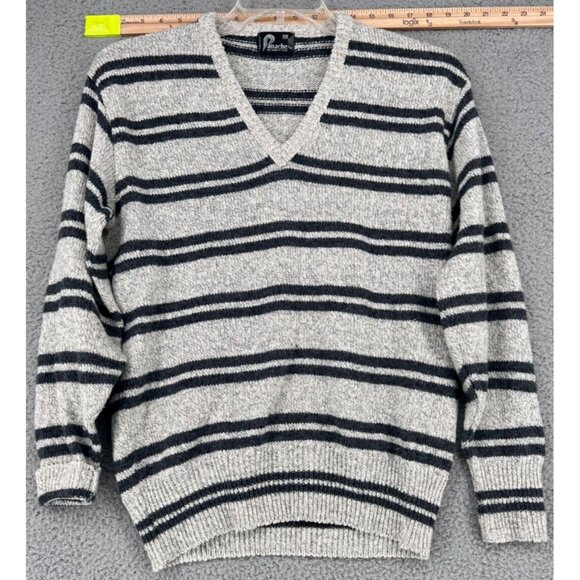 VTG Panache Women's V-neck Wool Blend Grey & Black Sweater Size M Made in U.S.A. - Picture 1 of 10
